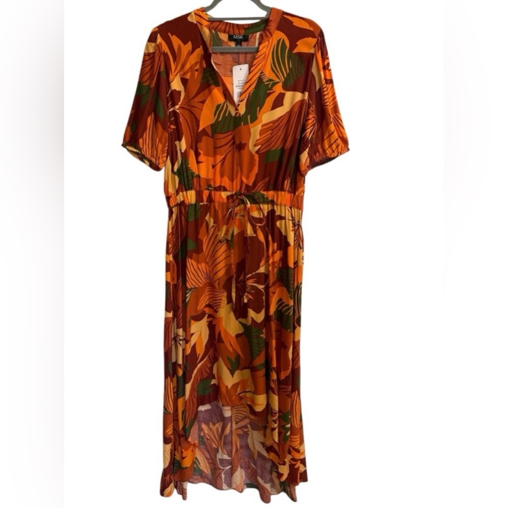 MSK Vibrant Leaf Print Midi Dress